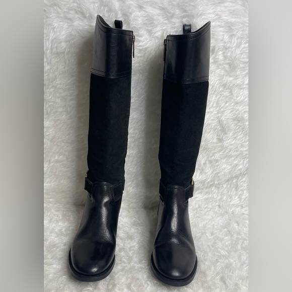 Tory Burch Riding Boots Tenley in Black Leather and Suede Size 5.5 - Picture 5 of 17